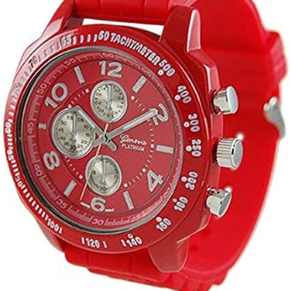 Geneva Platinum 7842 Decorative Chronograph-style Silicone Watch -Red